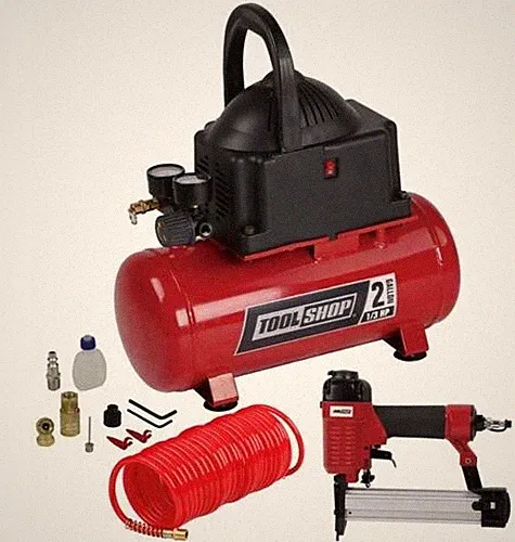 2 Gallon 100 PSI Portable Electric Hot Dog Air Compressor Tank 1 Tool Combo Kit