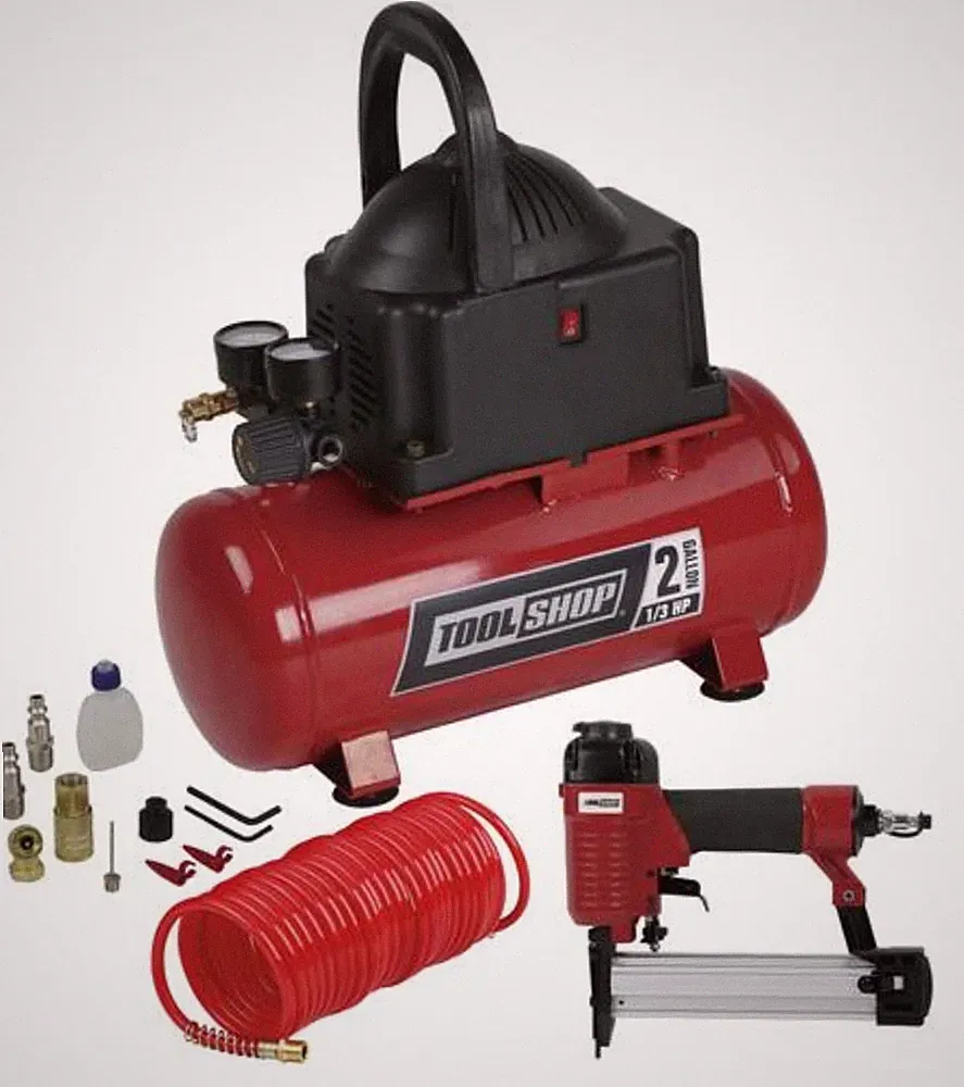 2 Gallon Electric Air Compressor Combo Kit Portable Stapler Nailer Gun Hose Set